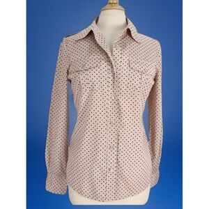 TORY BURCH Button Up Shirt‎ size 6 Silk Blend Pink Polka Dot Long Sleeve